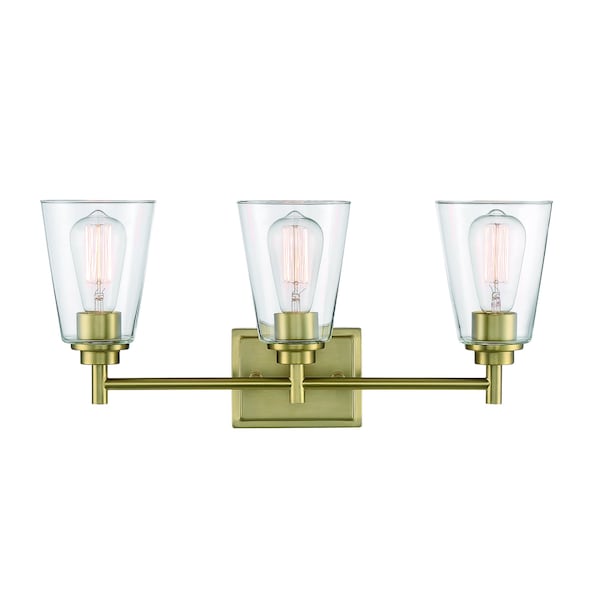 Designers Fountain Westin 22.5in 3-Light Brushed Gold Modern Industrial Indoor Vanity Light with Clear Glass Shades 95703-BG - main